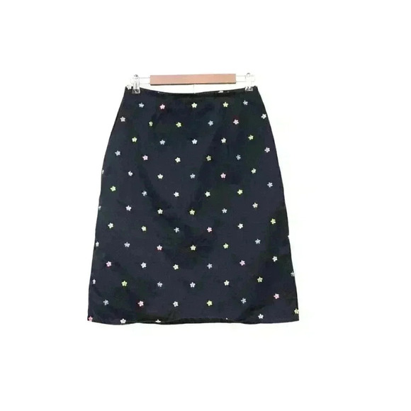High Waisted A-Line Below Knee Skirt Size 10 Navy Multicolor Embroidered Floral - Picture 8 of 12